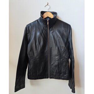 90's Wilson's Leather Pelle Studio Fitted Black Leather Motorcyle Jacket S 4 6 8
